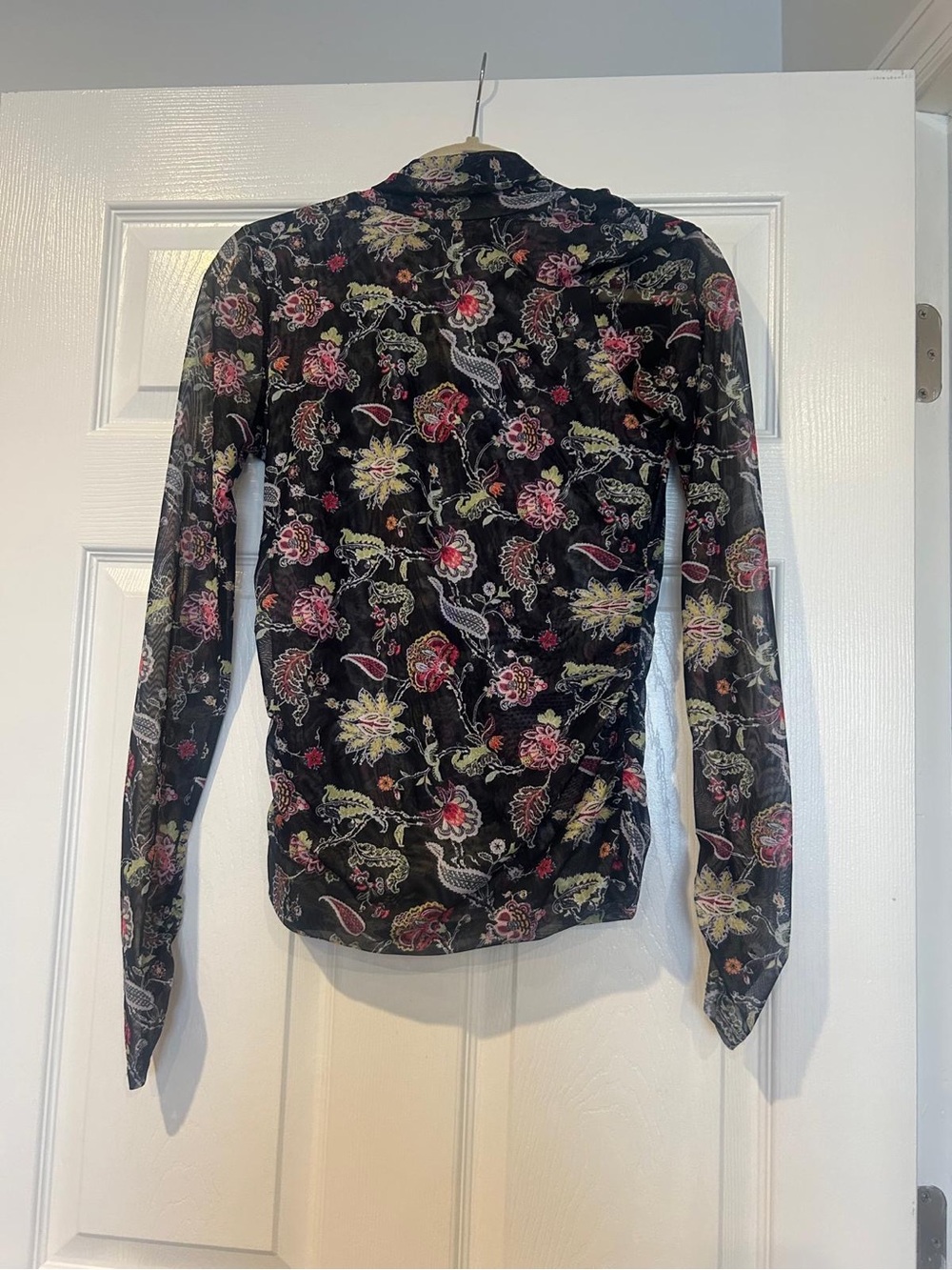 cinq a sept Black Floral Mesh Long-Sleeve Top